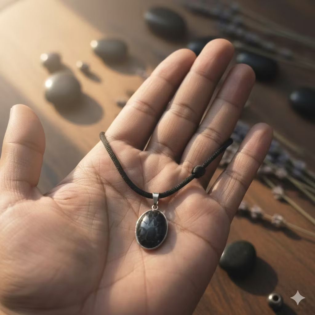 kalung batu akik pirus hitam 18x13 mm tali hitam