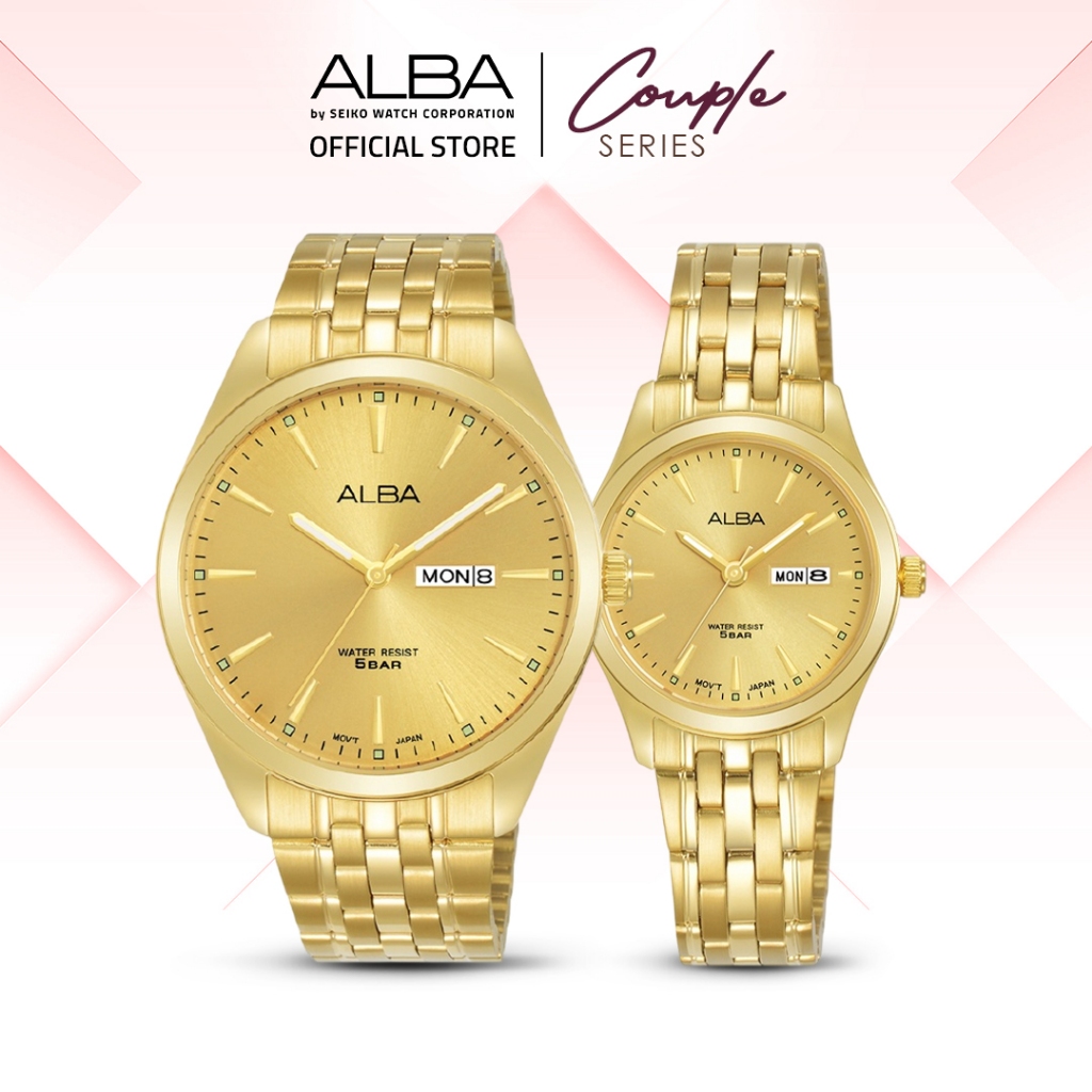 ALBA Jam Tangan COUPLE AJ6186 & AN8082 Quartz Gold Watch