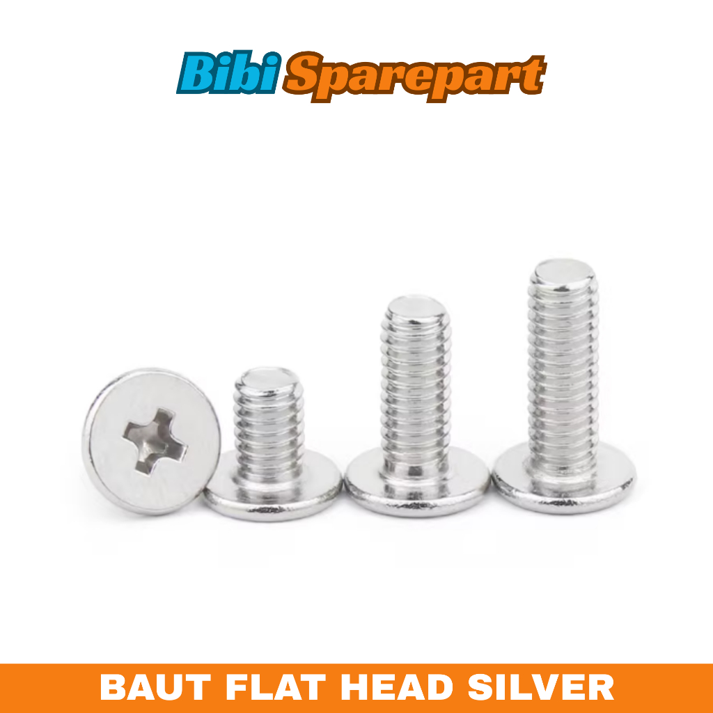 Flat Head Silver Baut Kepala Datar M2 M2,5 M3 M4 Sekrup HP Baut Casing untuk Laptop Asus Lenovo