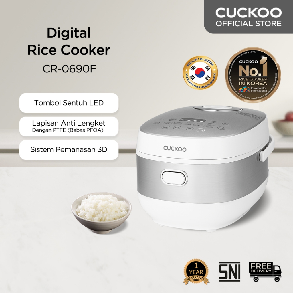 Cuckoo CR-0690F Penanak Nasi Digital 1 Liter Warna Abu-Abu Putih