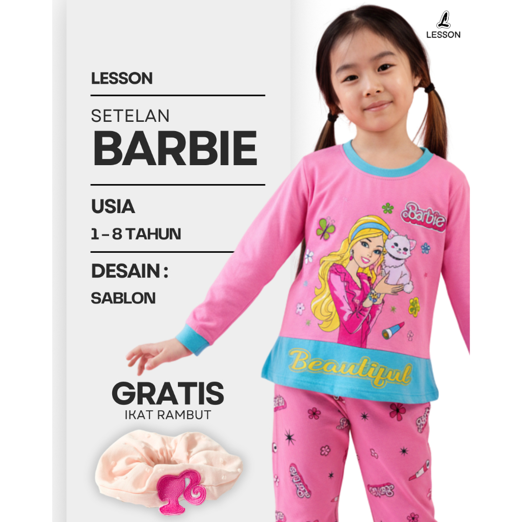 Setelan Anak Perempuan Baju Tidur Lengan Panjang Motif Barbie LESSON