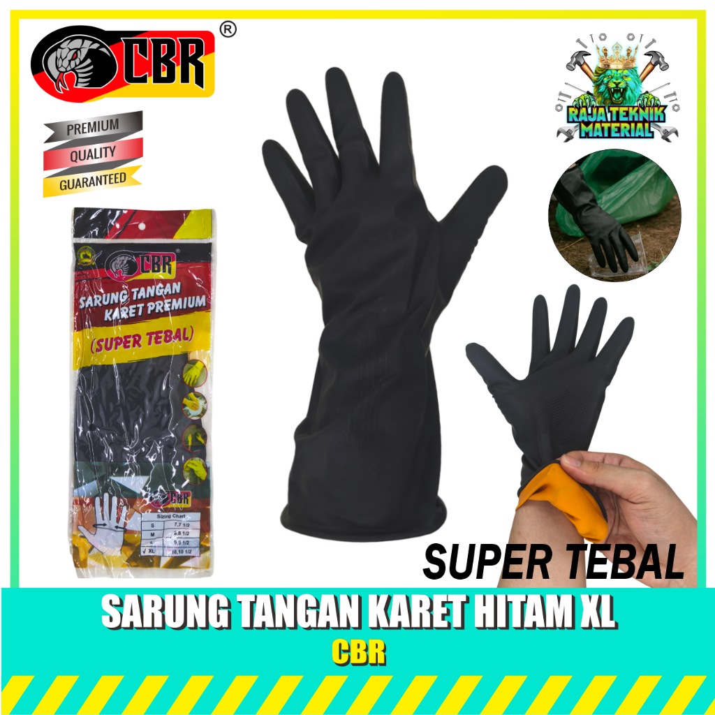 CBR Sarung Tangan Karet Super Tebal Warna Hitam - Elastis Kuat & Tahan Robek / Sarung Tangan Ukuran 