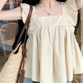 Square Neck Ruffle Strap Back Bow Tie Tank Peplum Blouse 1749 (S/M/L/XL)