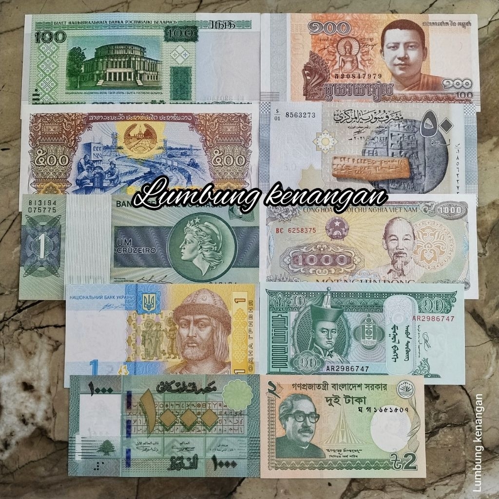 Paket uang asing 10 Lembar UNC beda negara