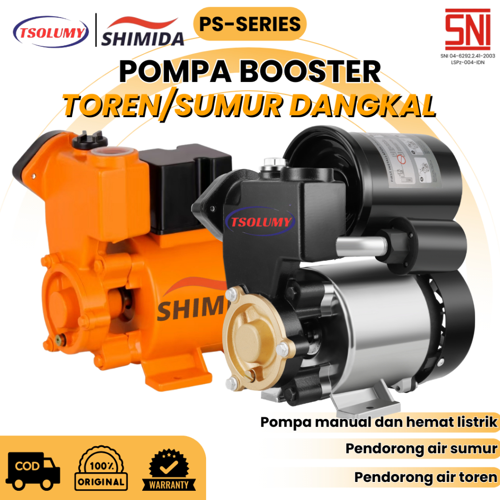 Tsolumy Shimida PS-150 Dan PS-220F Hitam Orange Pompa Air Smart Booster Pump Manual Otomatis Penguat