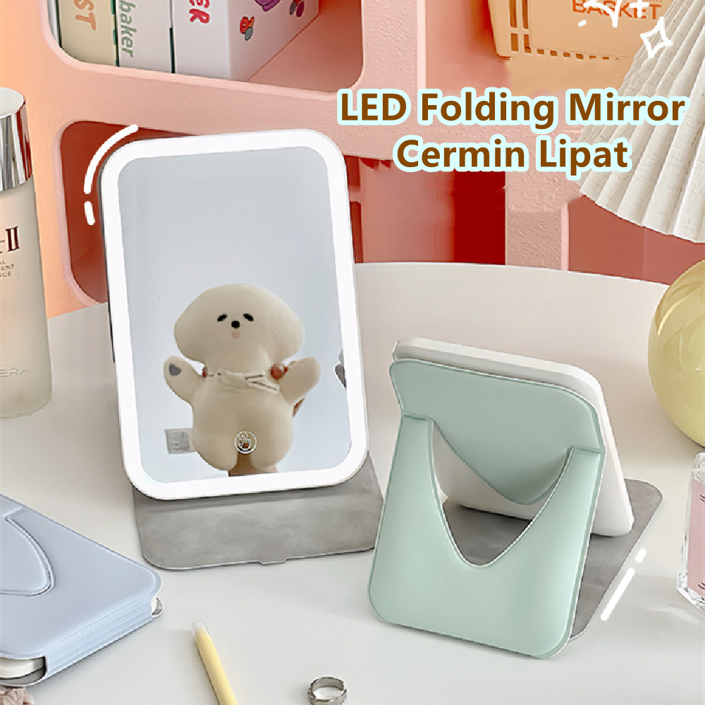 Cermin Lipat LED Untuk Meja Rias Rumah Dengan Lampu Cermin Kecil Portabel Yang Dapat Diputar Dan Dis