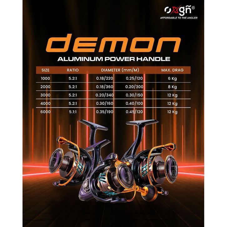 Oxgn Demon SW 1000-6000 Reel Spinning Saltwater Game One Way Power Handle Aluminium Spool