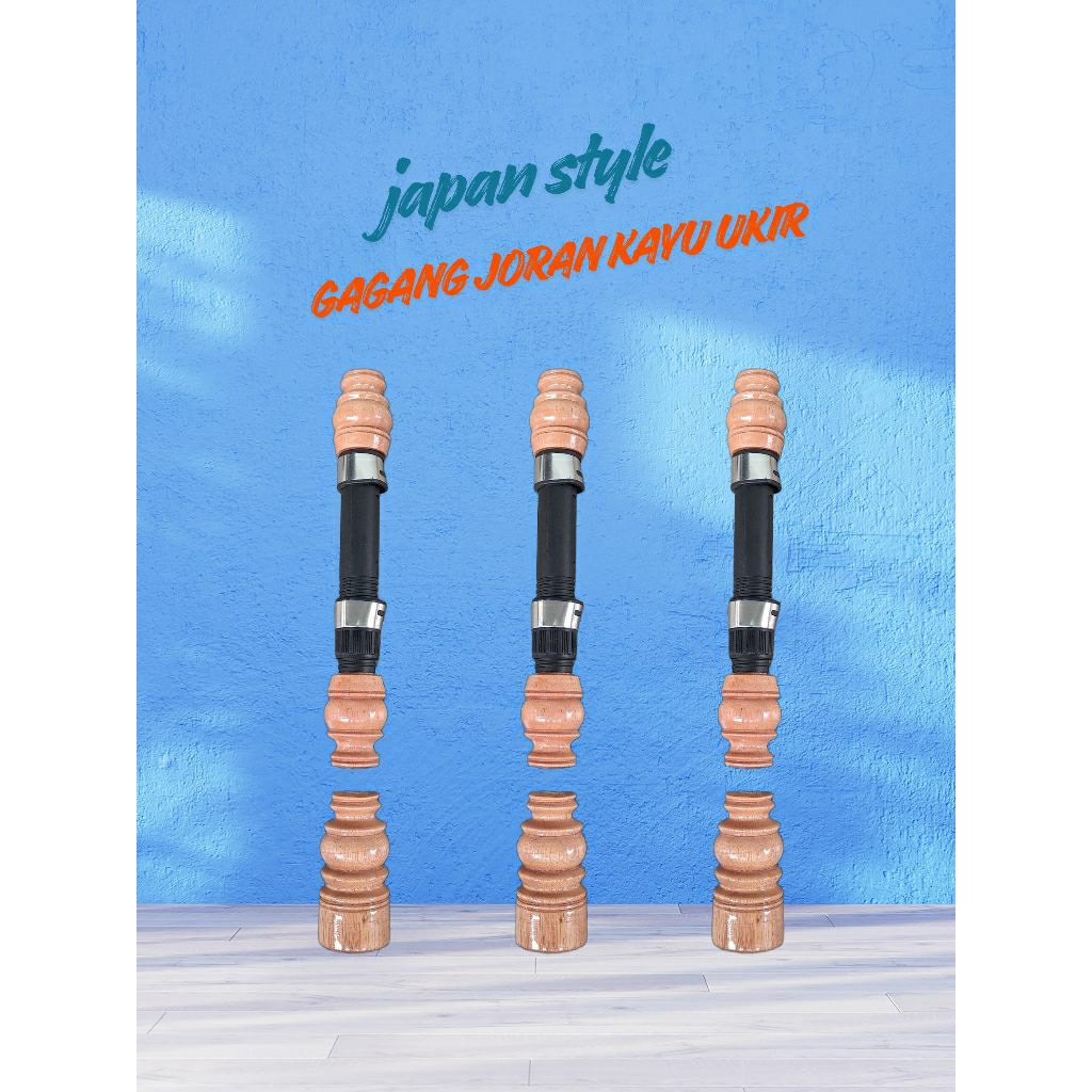 Gagang Joran Kayu Ukir Japan Style Panjang 25cm Sudah terpasang ReelseatSiap pakai