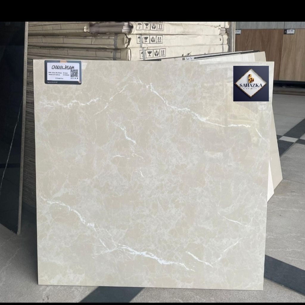 Promo granit 60x60 kw1 glossy motif carara marmer | Arna Ananta cream export