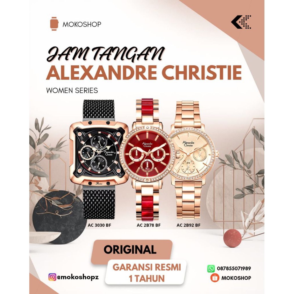 AC 3030 / AC 2B92 / AC 2B78 Jam Tangan Wanita Alexandre Chtistie Tali Pasir Rantai Akrilik Original 
