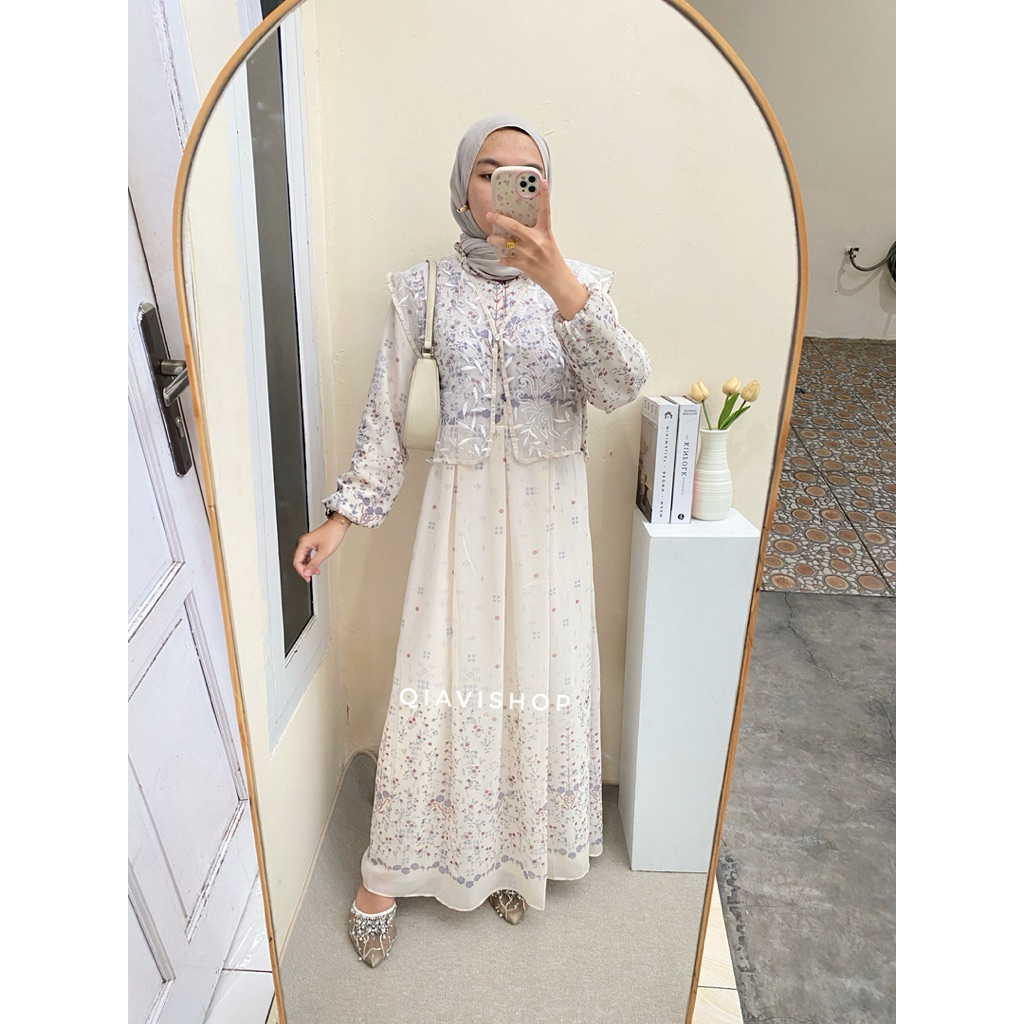 QIAVI SHOP - RIKA MAXI / gamis outer brukat / gamis outer cantik / gamis terbaru / dress outer murah