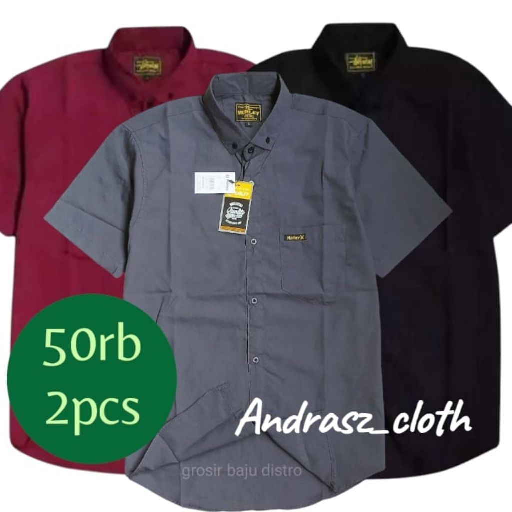 paket 2pcs kemeja polos lengan pendek pria || Hem polos pria dewasa || kemeja pendek pria dewasa || 