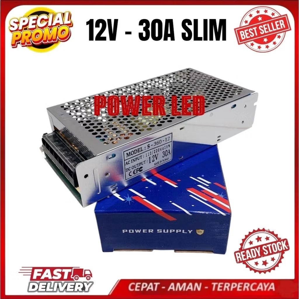 POWER SUPLY SWITCHING 12V 30A ADAPTOR SUPLY 12VOLT 30 AMPERE HIGH QUALITY BODY SLIM