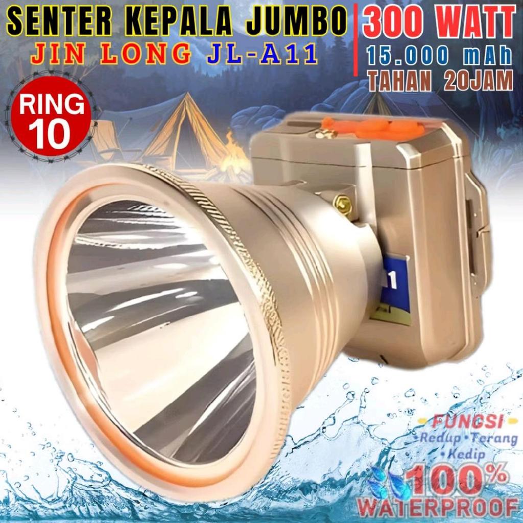 Senter Kepala led Jinlong Jl-A11 300W Cahaya Putih Super Terang Outdoor Headlight - watterproof
