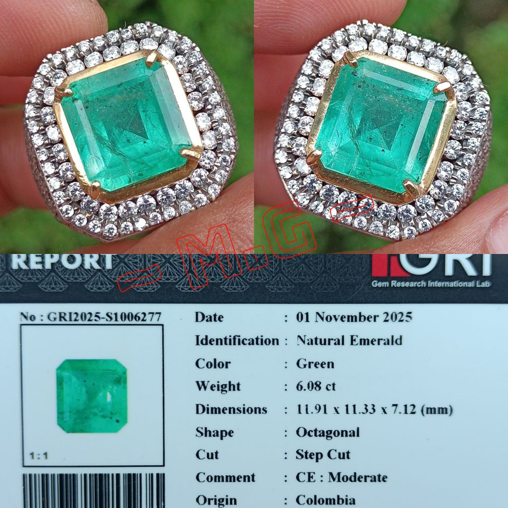 NATURAL EMERALD BERYL COLOMBIA BIG SIZE RING PERAK HANDMADE MICROSETTING ZAMRUD GREEN MODERATE MEMO 
