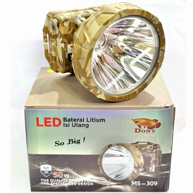 Senter Kepala Dony MS-309 MS 309 50W 50 Watt Original So Big Bonus Tripod Led Putih Kuning