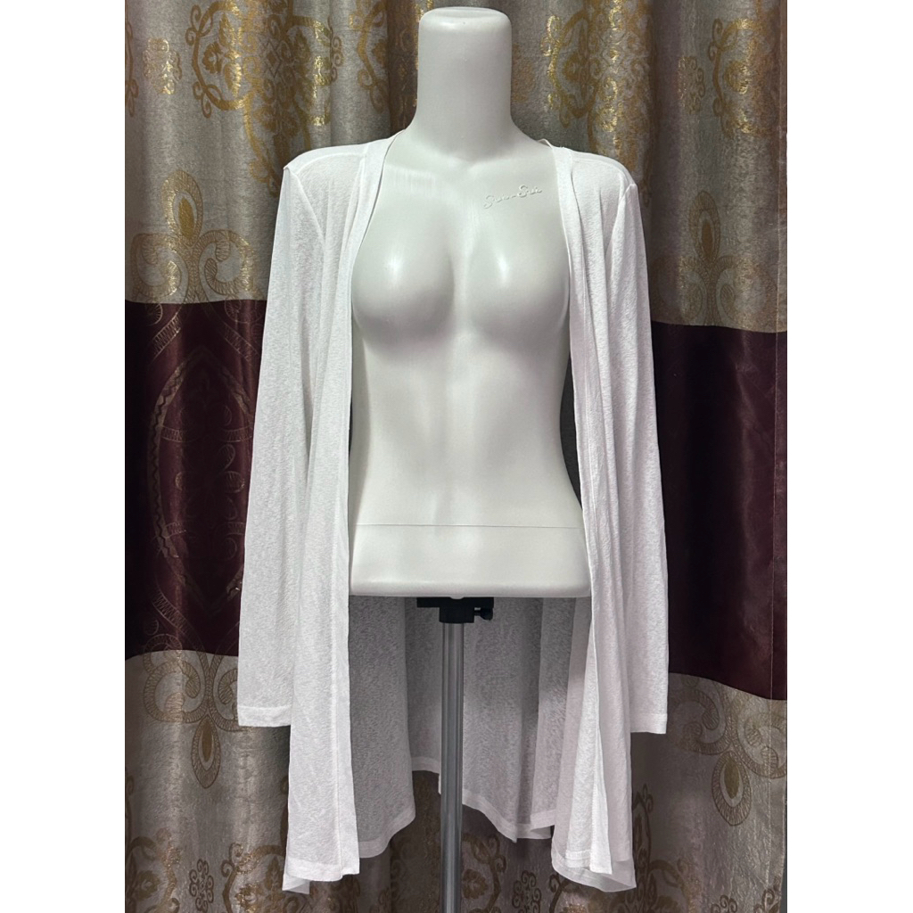 preloved long outer / long cardigan putih wanita semi jaring lucu