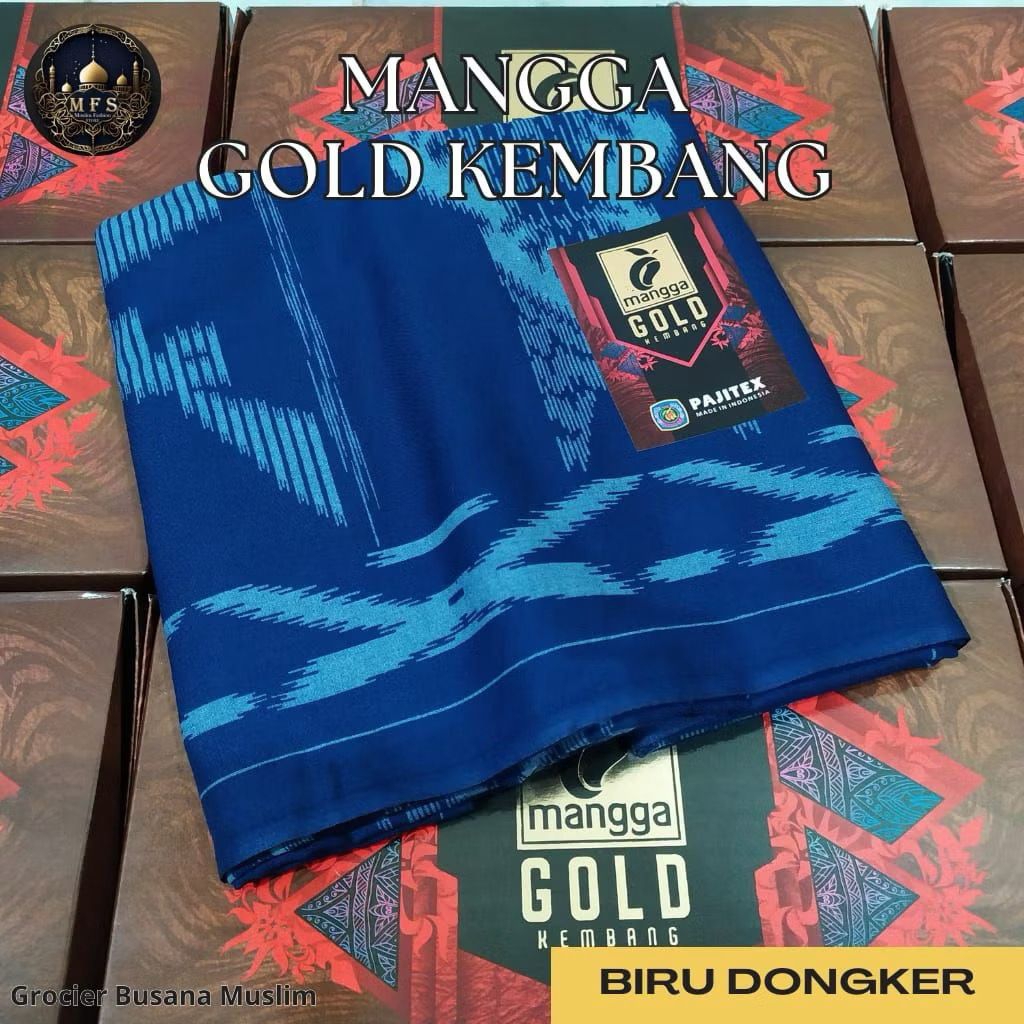 Sarung Premium Mangga Gold Kembang Warna Biru Dongker Nyaman Murah Sarung Muslim Hari Raya Islam