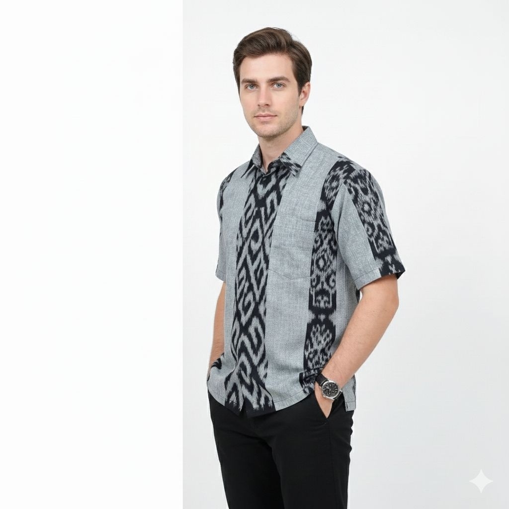 KEMEJA TENUN PRIA PREMIUM WARNA ABU ABU