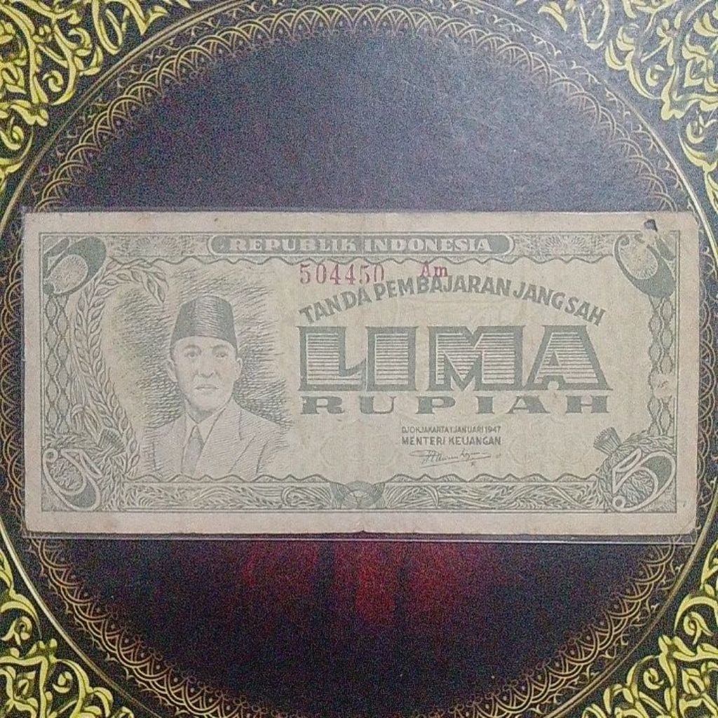 Uang ORI Sukarno 5 rupiah Jogjakarta 1947 vf