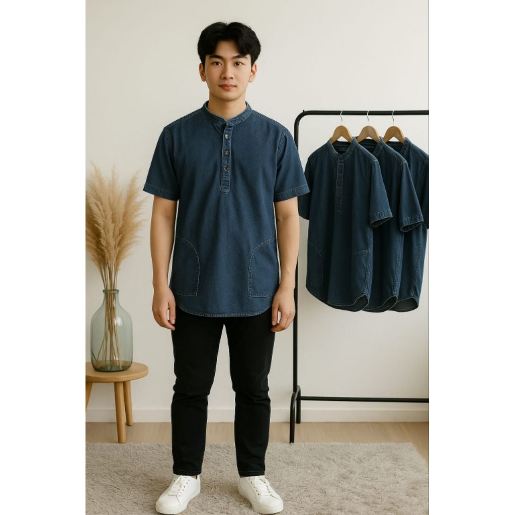kemeja Koko jeans/Koko kurta jeans/baju Koko lengan pendek jeans