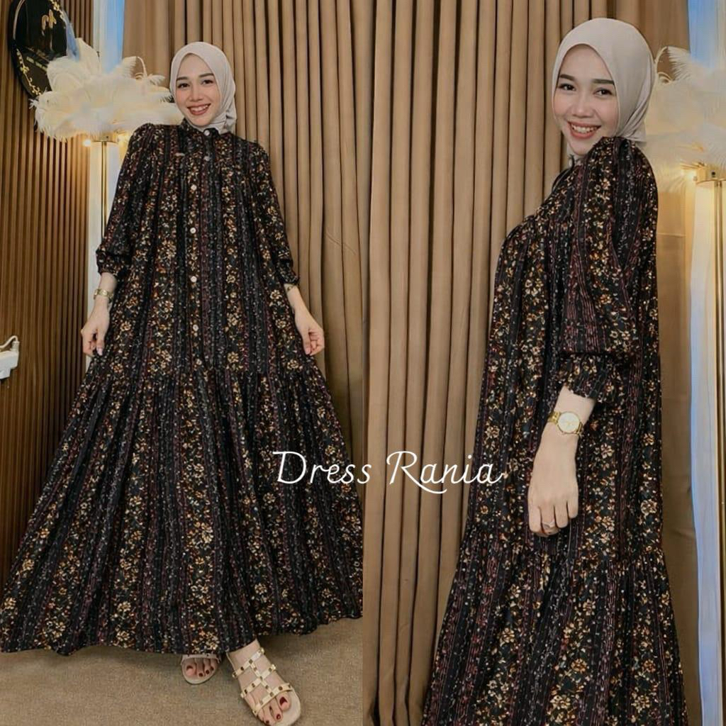 Rania dress rayon premium // Gamis rayon motif bunga kecil