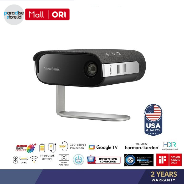 Proyektor Portable ViewSonic M1 MAX Google TV LED FHD 1080p USB C WiFi Bluetooth - Mini Home Project
