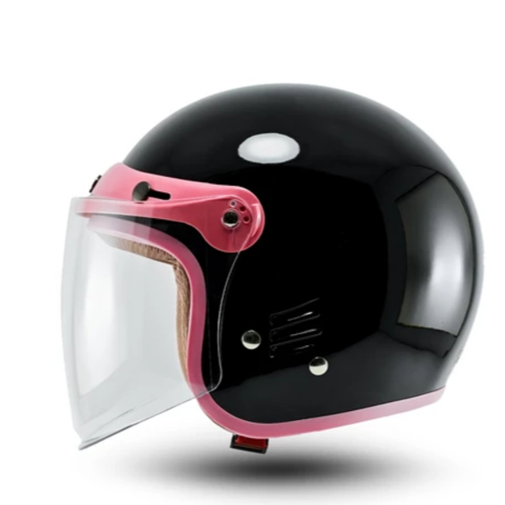 Helm Bipplast CEWEK Retro Bogo Solid LUMINOS Wanita Kekinian Kaca Datar SNI Motorcycle