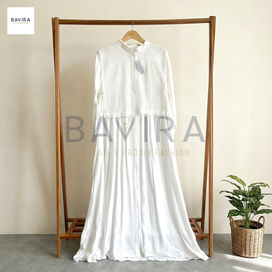 Gamis Dress Broket Putih Lengan Balon Busui Friendly Raya Dress Brukat Baju Gamis Dress Lebaran Idul