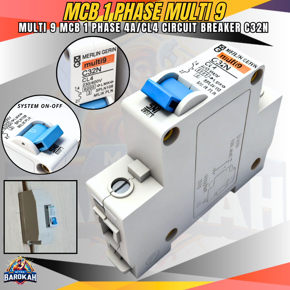 MCB 1 Phase 4 Ampere Multi9 C32N / MCB 1P CL4 Circuit Breaker Multi9 1 Phase 4 Ampere C32N Original.