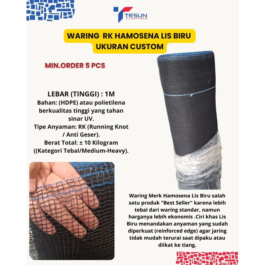 Waring RK DJANGKAR LIS BIRU HARGA PERMETER - jaring Pagar Hitam Anti Geser (Min Order 3 Meter)