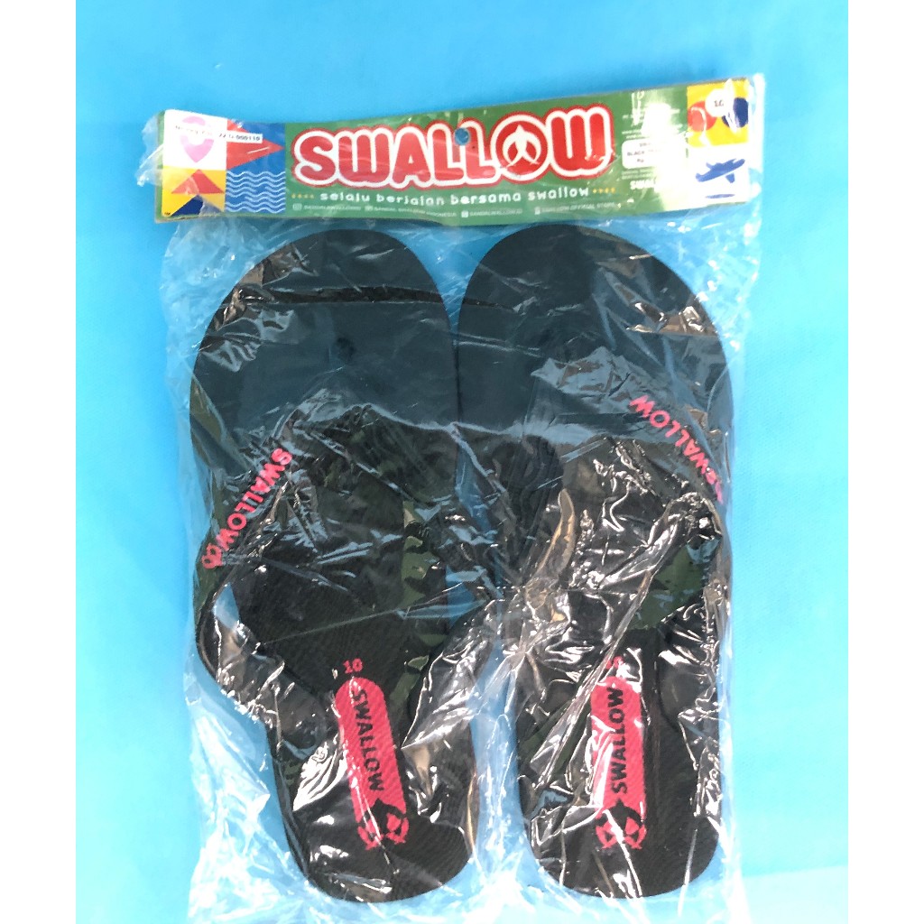 Sandal Jepit Swallow Black Pearl M02 Original Pria Wanita Hitam Sendal Swalow Klasik Anti Slip