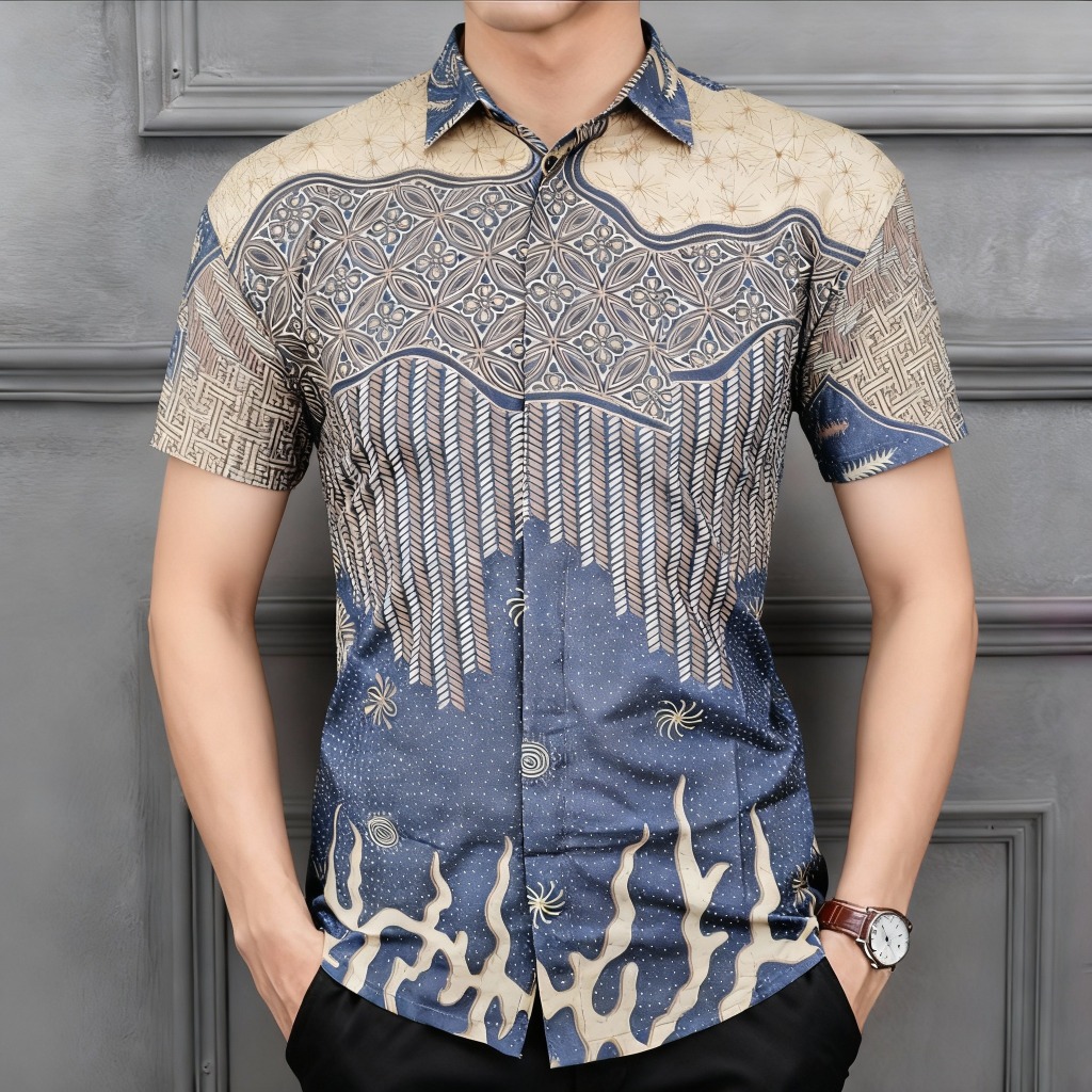 Raw And Denim Kemeja Batik Pria Lengan Pendek