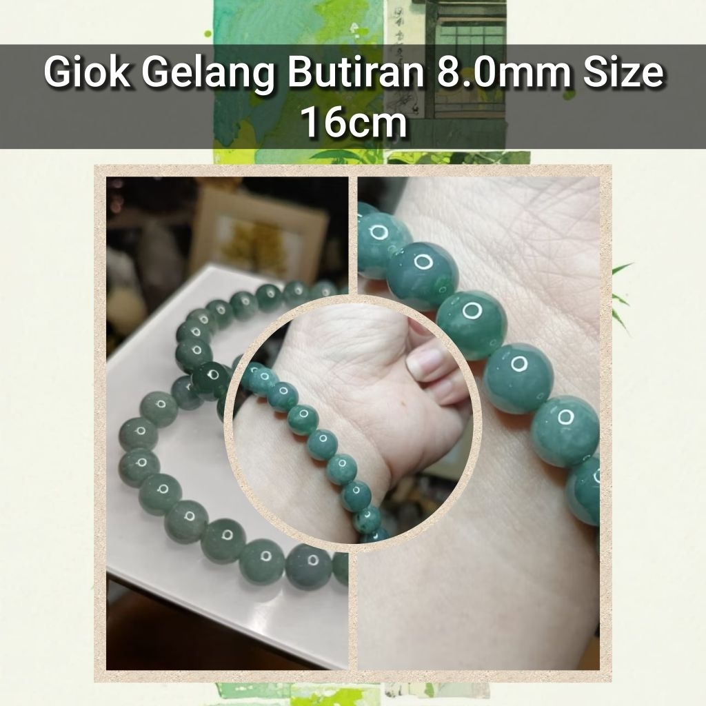 Gelang Giok Burma Sertifikat Tiongkok 8.0mm