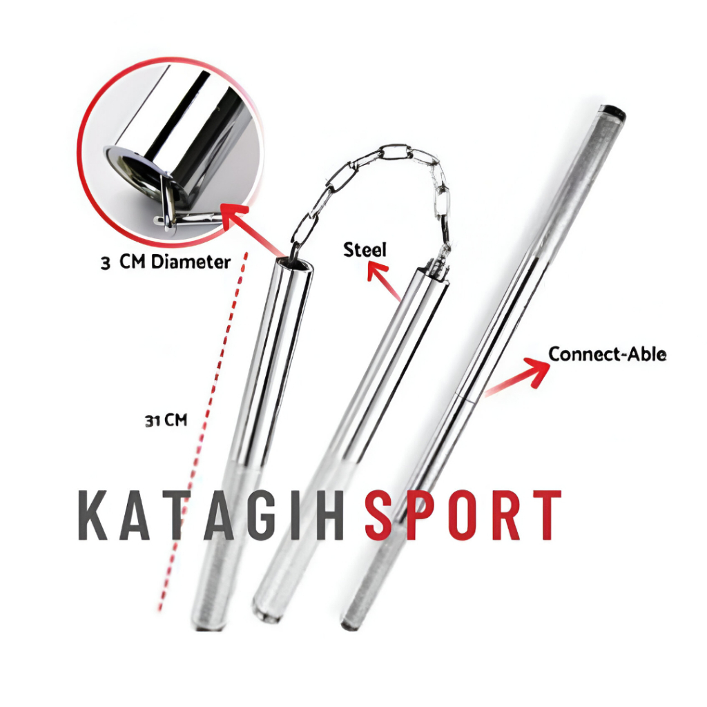 Double Stick Bushido Steel XL Silver / Nunchaku Double Stick Besi Silver