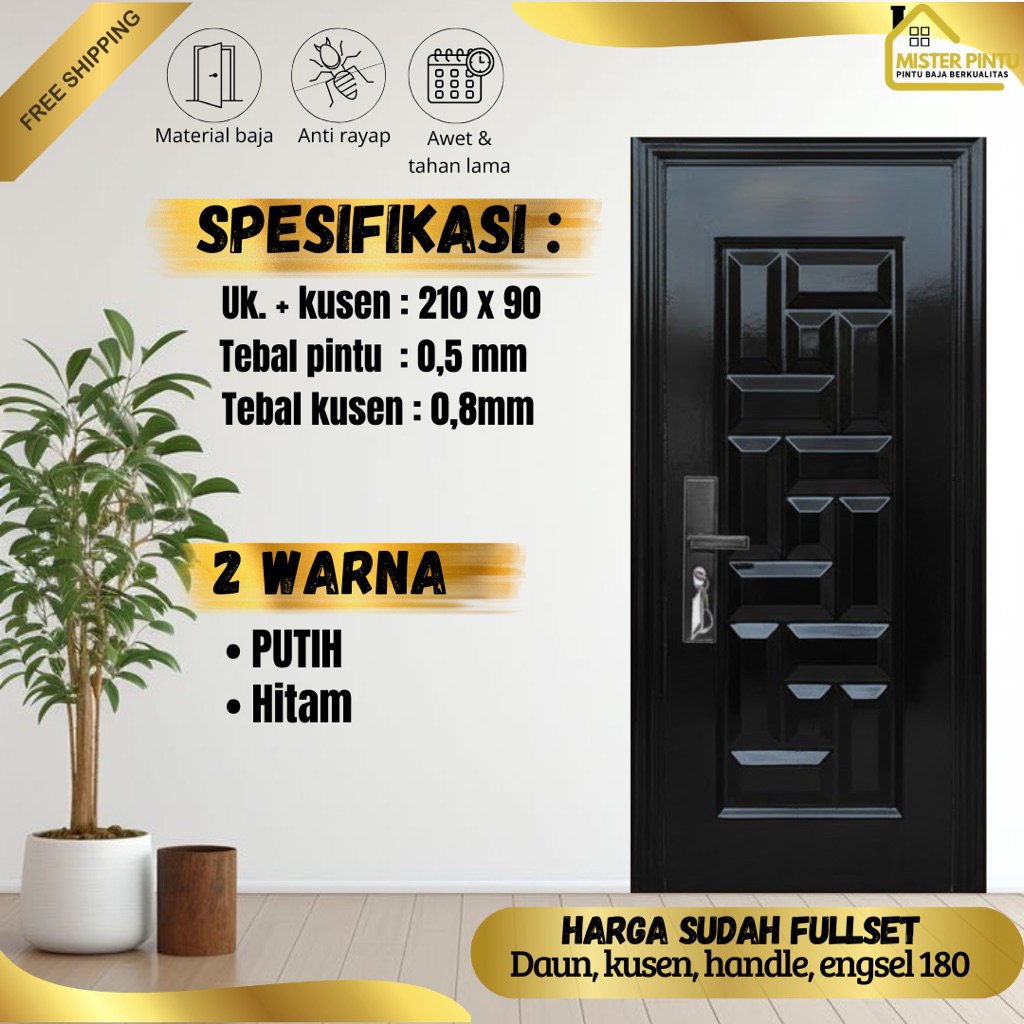 Pintu Baja Ekonomis  Pintu Baja Set Pintu Plate Baja / Pintu + Kusen + Handle Anti Karat / Pintu Uta