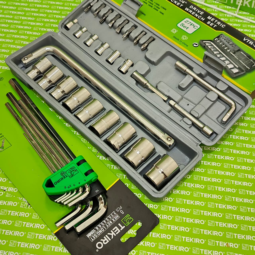 Set Kunci L Tekiro Panjang 8 Pcs + Set Kunci Shock Sok 27 Pcs - 1 SET PAKET HEMAT