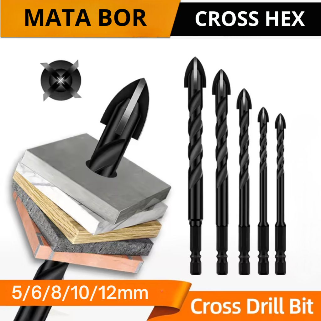 Mata Bor Serbaguna Mata Bor Beton Besi Kayu Keramik Multifungsi Mata Bor Tungsten Carbide CROSS HEX