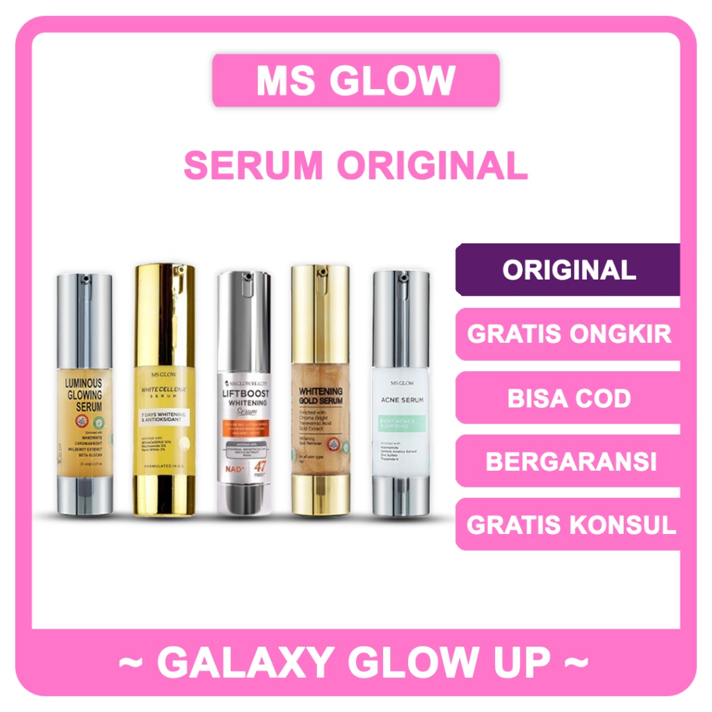 Ms Glow - Serum Original, Gold, White Cell DNA, Luminous, Liftboost & Acne - Samarinda