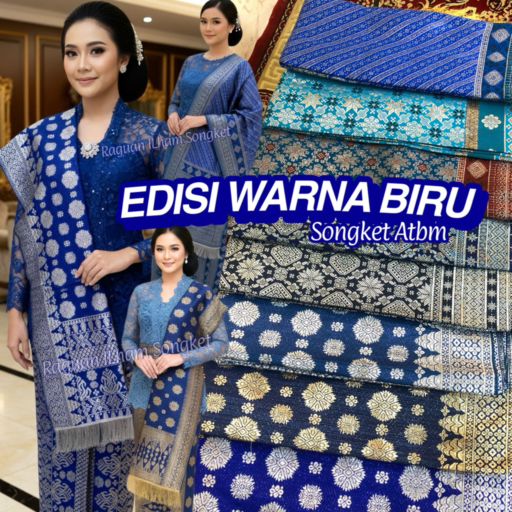 Songket Palembang Atbm Nuansa Biru/ songket Tenun Mesin palembang /Songket pengantin / Raguan ilham 