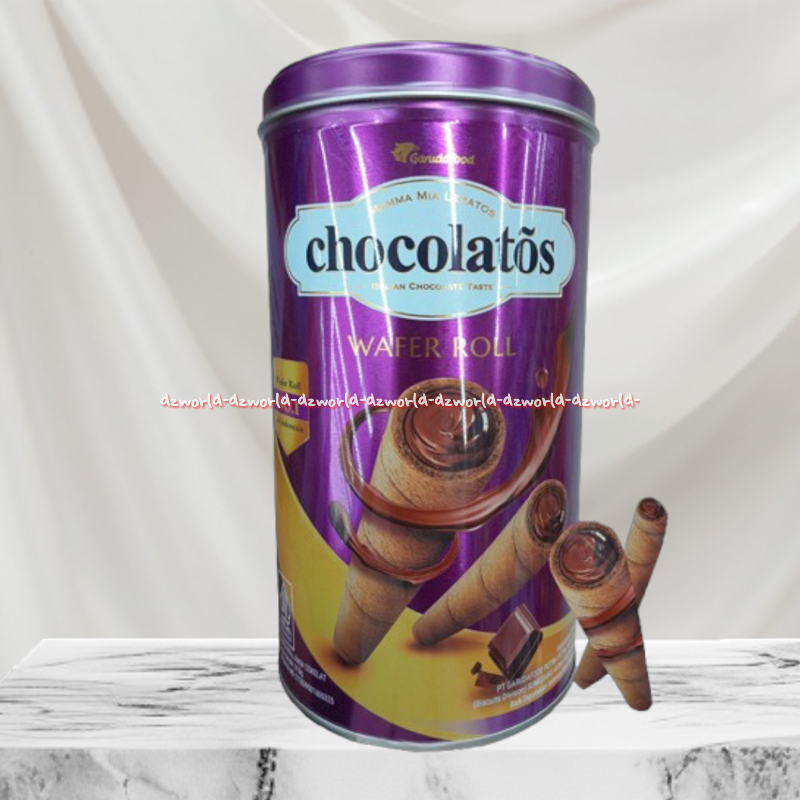 Garuda Food 310gr Chocolatos Mamma Mia Lezatos Wafer Roll Rasa Coklat Kemasan Kaleng Biskuit Stick I