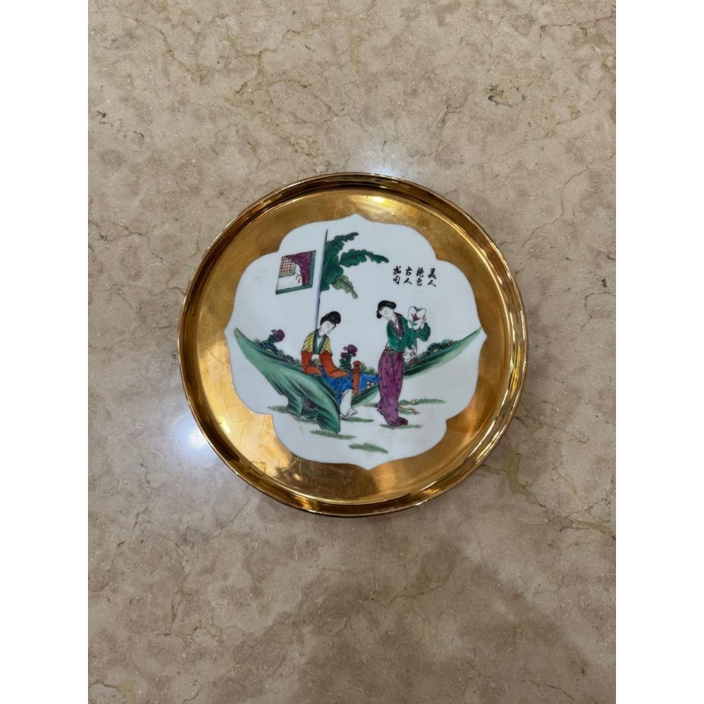 Piring antik keramik emas motif china langka