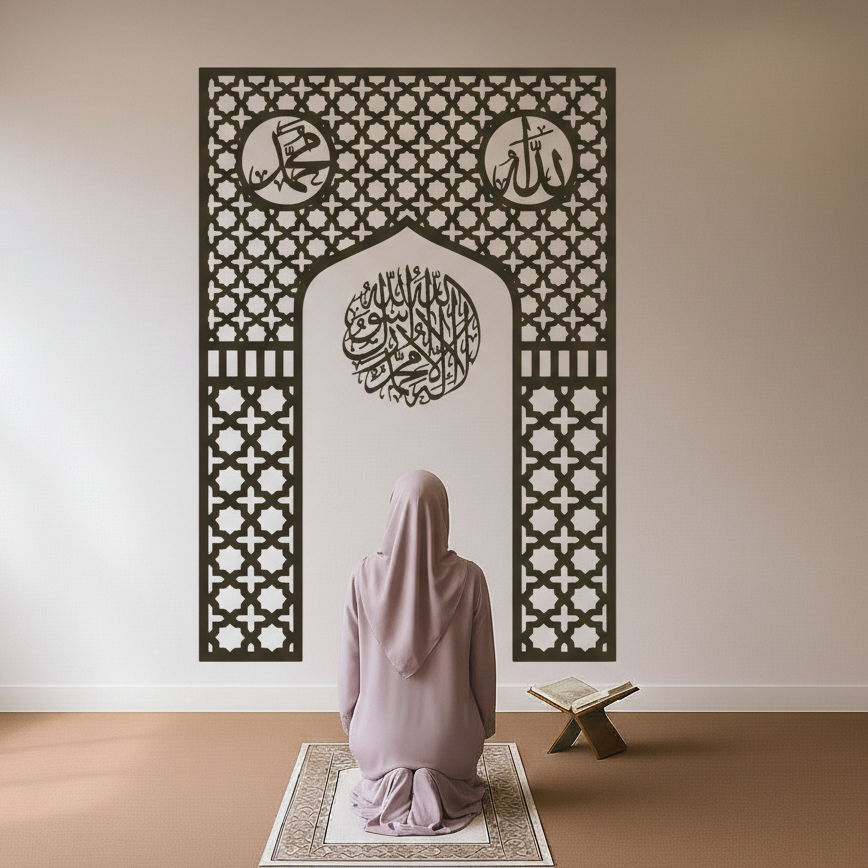 Mihrab Dinding Minimalis Lafadz Allah Muhammad - Kaligrafi 3D Modern untuk Rumah & Masjid