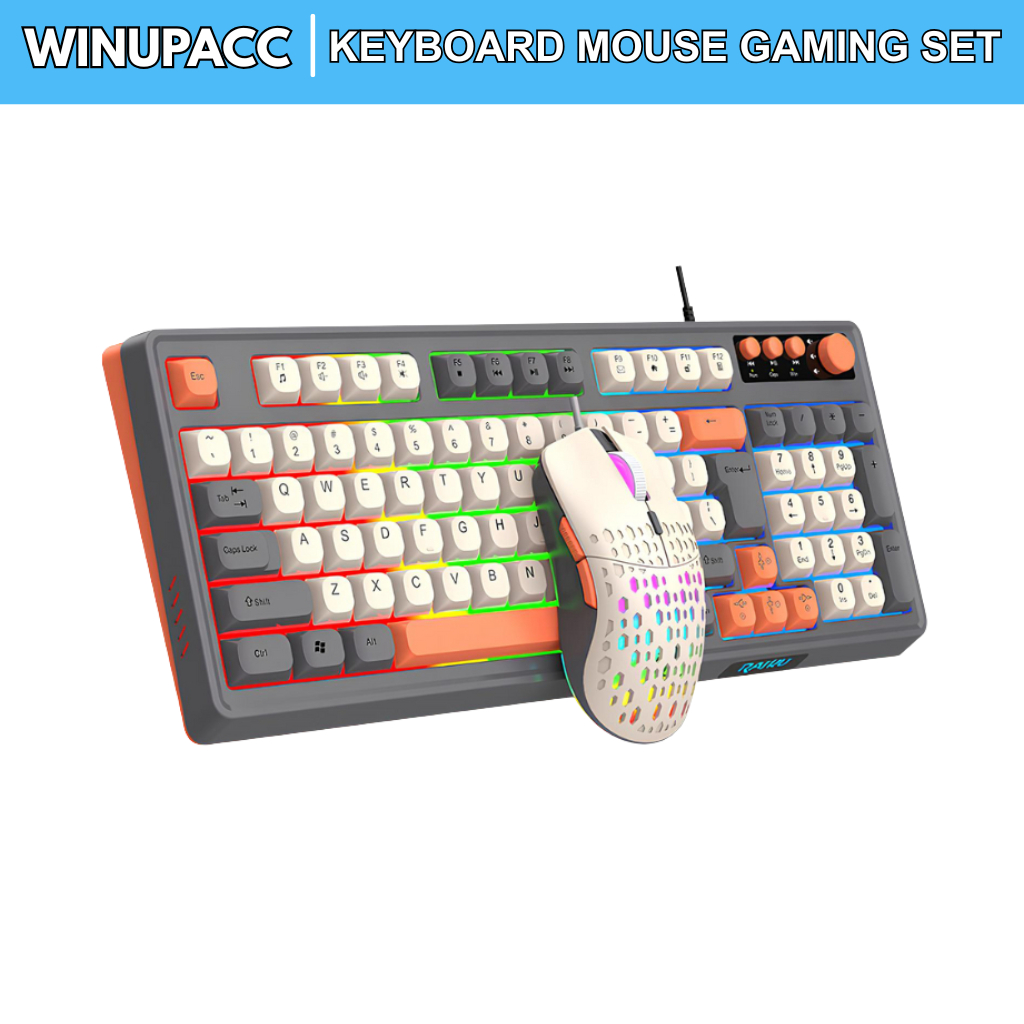 WINUPACC Keyboard Mouse Gaming Keyboard Wired RGB Light  / Keyboard Silent Gaming RGB Backlit