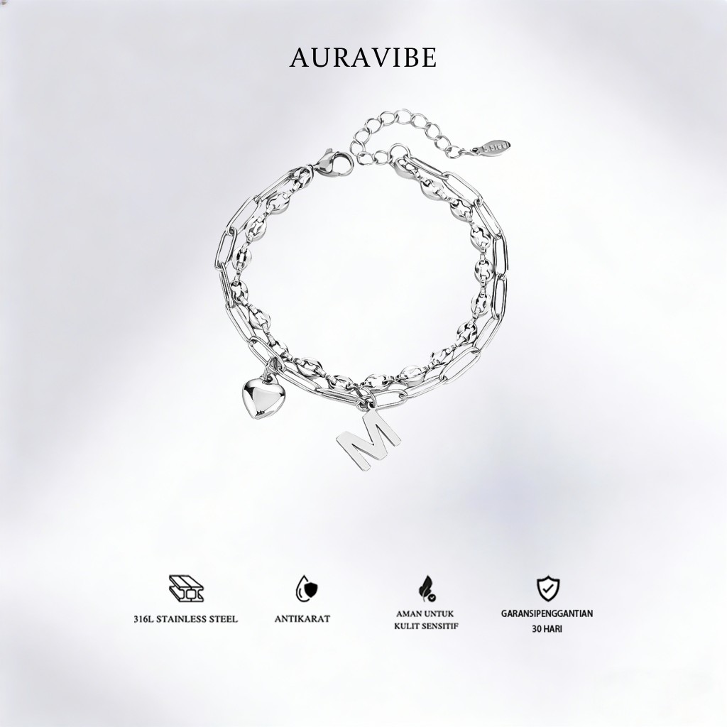 AURAVIBE -Gelang Huruf Titanium Pria - Anti Pudar, Desain Unik & Stylish
