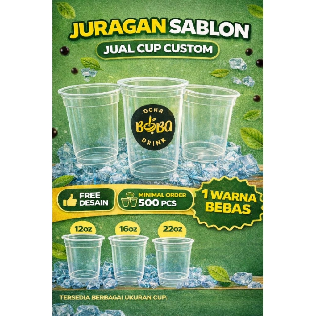 Sablon Cup 16 oz Merk HOK datar Bisa COD