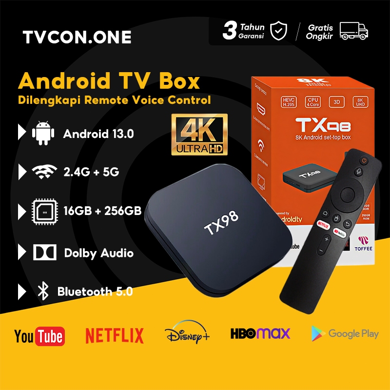Android TV Box TX98 Bluetooth Voice Control 4K UHD 16gb+256gb Android 13.0 Smart TV Box