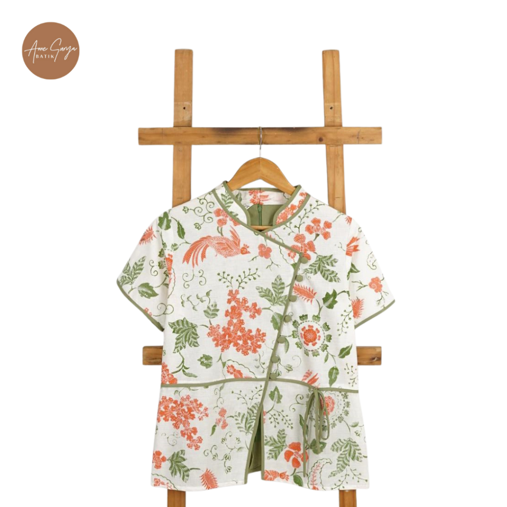 Varisha Batik top Annesurya 14010126/Atasan/Blus batik kombinasi katun polos