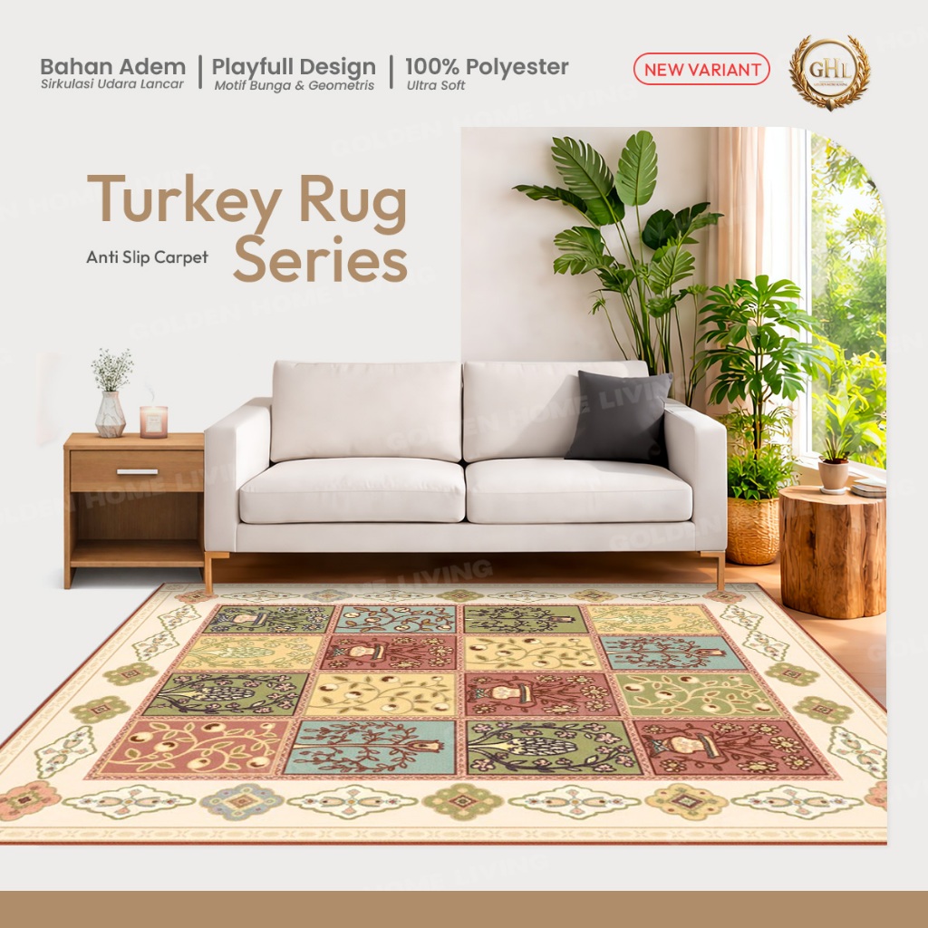 GHL Karpet Ruang Tamu Motif Turki Karpet Permadani Polyester Karpet Lantai Premium Anti Slip