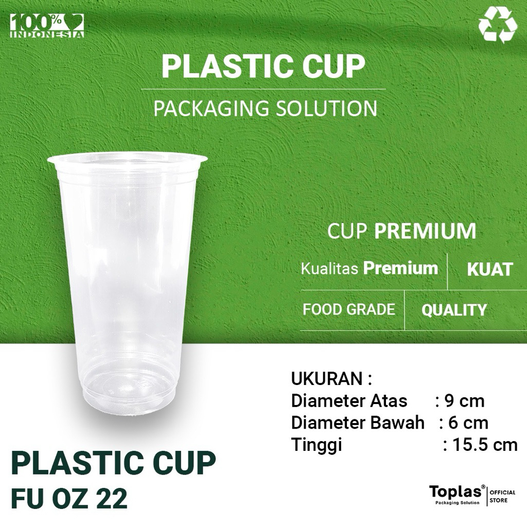 FU Gelas Plastik Cup FU Oz 22 (ISI 25) / Gelas datar bening / Cup Plastik PP